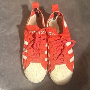 Adidas Red and White Striped Mesh Sneakers